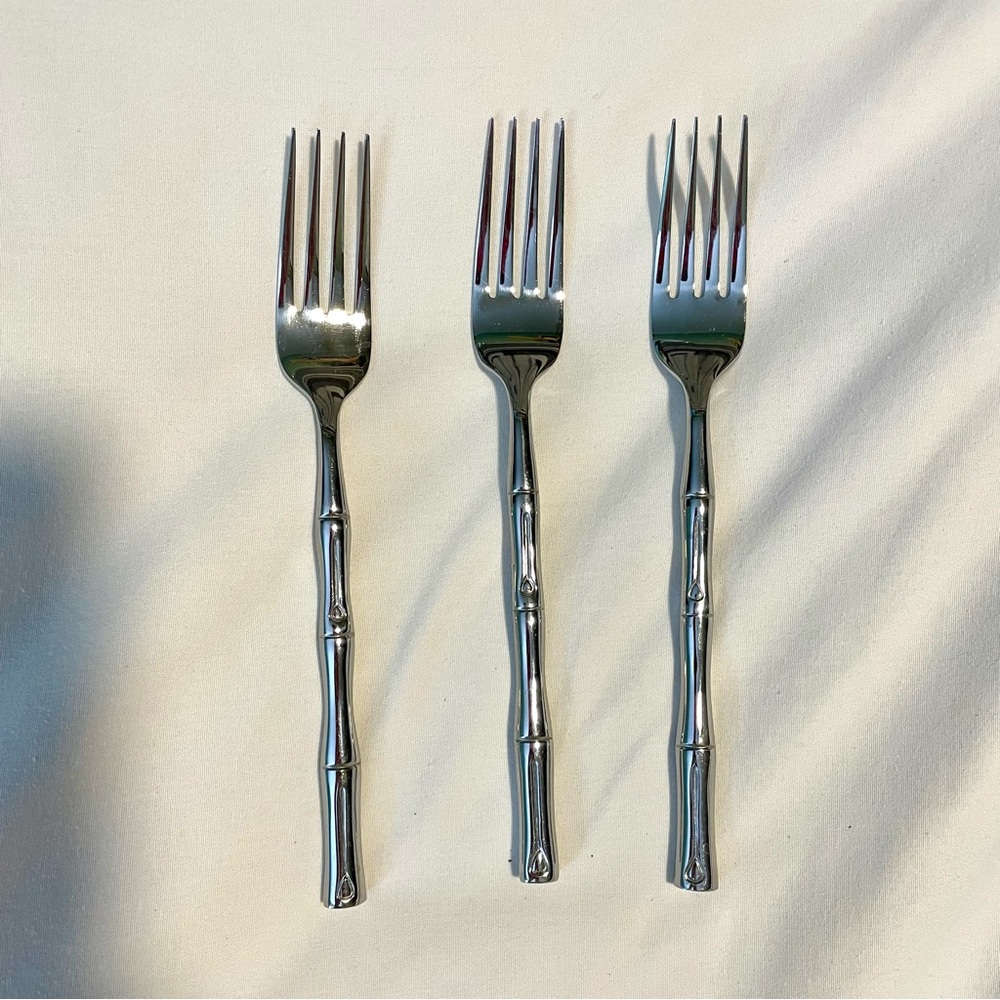 *EUC* Hampton Silversmiths BAMBOO Flatware - 3 Dinner Forks - Stainless Steel